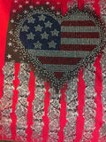 HOT LEATHERS LADIES LARGE RED TSHIRT WITH BLING HEART/ROSE FLAG