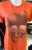 HOT LEATHERS LADIES MEDIUM ORANGE TSHIRT DISTRESSED PRINT SKULL