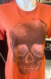 HOT LEATHERS LADIES SMALL ORANGE TSHIRT DISTRESSED PRINT SKULL