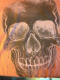 HOT LEATHERS LADIES LARGE ORANGE TSHIRT DISTRESSED PRINT SKULL