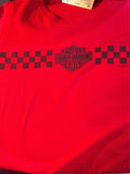 HARLEY-DAVIDSON LADIES MEDIUM RED LONG SLEEVE T SHIRT CHECKERED FLAG