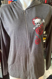 HOT LEATHERS LADIES LARGE GRAY HOODIE SKULLS AND ROSES TSHIRT MATERIAL