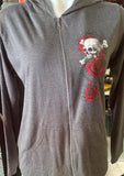 HOT LEATHERS LADIES MEDIIUM GRAY HOODIE SKULLS AND ROSES TSHIRT MATERIAL