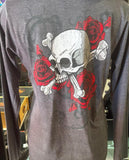 HOT LEATHERS LADIES LARGE GRAY HOODIE SKULLS AND ROSES TSHIRT MATERIAL