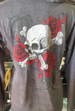 HOT LEATHERS LADIES MEDIIUM GRAY HOODIE SKULLS AND ROSES TSHIRT MATERIAL