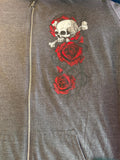 HOT LEATHERS LADIES MEDIIUM GRAY HOODIE SKULLS AND ROSES TSHIRT MATERIAL