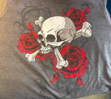 HOT LEATHERS LADIES MEDIIUM GRAY HOODIE SKULLS AND ROSES TSHIRT MATERIAL
