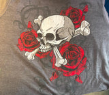HOT LEATHERS LADIES LARGE GRAY HOODIE SKULLS AND ROSES TSHIRT MATERIAL