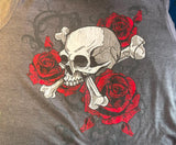 HOT LEATHERS LADIES SMALL GRAY HOODIE SKULLS AND ROSES TSHIRT MATERIAL