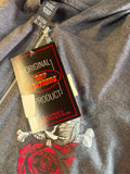 HOT LEATHERS LADIES MEDIIUM GRAY HOODIE SKULLS AND ROSES TSHIRT MATERIAL