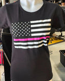HOT LEATHERS LADIES SIZE LARGE BLACK TSHIRT FLAG WITH PINK STRIPE