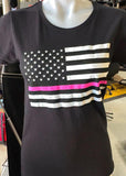 HOT LEATHERS LADIES SIZE SMALL BLACK TSHIRT FLAG WITH PINK STRIPE