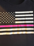 HOT LEATHERS LADIES SIZE SMALL BLACK TSHIRT FLAG WITH PINK STRIPE