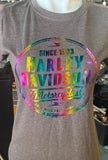 HARLEY-DAVIDSON LADIES SIZE SMALL GRAY TSHIRT RAINBOW HOLOGRAPHIC PRINT