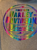 HARLEY-DAVIDSON LADIES SIZE SMALL GRAY TSHIRT RAINBOW HOLOGRAPHIC PRINT