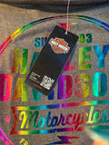 HARLEY-DAVIDSON LADIES SIZE SMALL GRAY TSHIRT RAINBOW HOLOGRAPHIC PRINT
