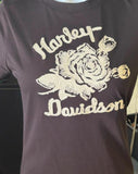 HARLEY-DAVIDSON LADIES SIZE X-SMALL BLACK TSHIRT EMBROIDERED PRINT