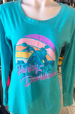 HARLEY DAVIDSON LADIES SIZE SMALL TEAL LONG SLEEVE TSHIRT PURPLE LETTERING