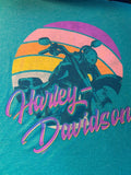 HARLEY DAVIDSON LADIES SIZE SMALL TEAL LONG SLEEVE TSHIRT PURPLE LETTERING