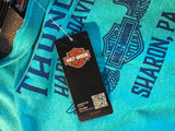 HARLEY DAVIDSON LADIES SIZE SMALL TEAL LONG SLEEVE TSHIRT PURPLE LETTERING