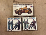 Vintage Lot Of 3 Tamiya German Soldiers/Vehicles Model Kits WW2 Panzerspahwagen