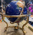 Vtg Inlaid Hard Gemstone World Globe Compass Blue Lapis Lazuli Brass Beautiful!