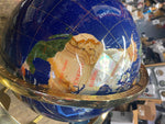 Vtg Inlaid Hard Gemstone World Globe Compass Blue Lapis Lazuli Brass Beautiful!