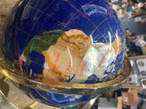Vtg Inlaid Hard Gemstone World Globe Compass Blue Lapis Lazuli Brass Beautiful!
