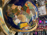 Vtg Inlaid Hard Gemstone World Globe Compass Blue Lapis Lazuli Brass Beautiful!
