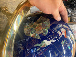 Vtg Inlaid Hard Gemstone World Globe Compass Blue Lapis Lazuli Brass Beautiful!
