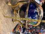 Vtg Inlaid Hard Gemstone World Globe Compass Blue Lapis Lazuli Brass Beautiful!
