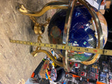 Vtg Inlaid Hard Gemstone World Globe Compass Blue Lapis Lazuli Brass Beautiful!