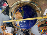 Vtg Inlaid Hard Gemstone World Globe Compass Blue Lapis Lazuli Brass Beautiful!