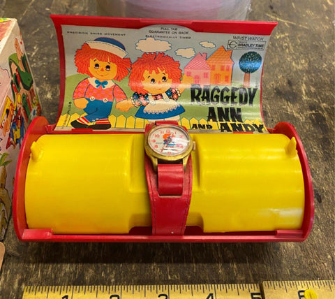 Vtg 1971 Raggedy Ann Andy Bradley Time Swiss Movement Watch Orig Case Collectibl