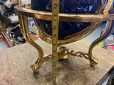 Vtg Inlaid Hard Gemstone World Globe Compass Blue Lapis Lazuli Brass Beautiful!