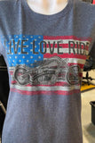 HOT LEATHERS LADIES SMALL HEATHER BLUE TSHIRT "LIVE LOVE RIDE" BLING