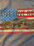HOT LEATHERS LADIES SMALL HEATHER BLUE TSHIRT "LIVE LOVE RIDE" BLING