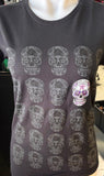 HOT LEATHERS LADIES LARGE BLACK TSHIRT SKULL PATTERN