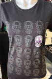 HOT LEATHERS LADIES MEDIUM BLACK TSHIRT SKULL PATTERN