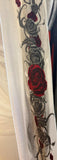 HOT LEATHERS LADIES SMALL WHITE LONG SLEEVE TSHIRT V-NECK ROSES/SKULL PRINT