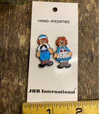 Vtg Raggedy Ann Andy Doll Buttons Pins Hand Painted JHB New On card Collectible!