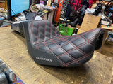 SADDLEMEN Step-Up Seat Front Lattice Stitch Diamond Red Harley Dyna 2006^ Bob FX