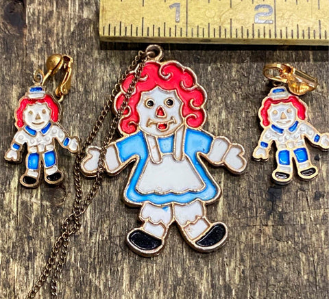 Vtg Raggedy Ann Andy Doll Pin Necklace Jewelry Lot Collectible!