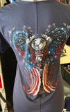 HOT LEATHERS LADIES SMALL BLUE TSHIRT "LIVE LOVE RIDE" MOTORCYCLE HEART