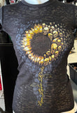 HOT LEATHERS LADIES SMALL BLACK TSHIRT SUNFLOWER SKULLS LIVE LOVE RIDE