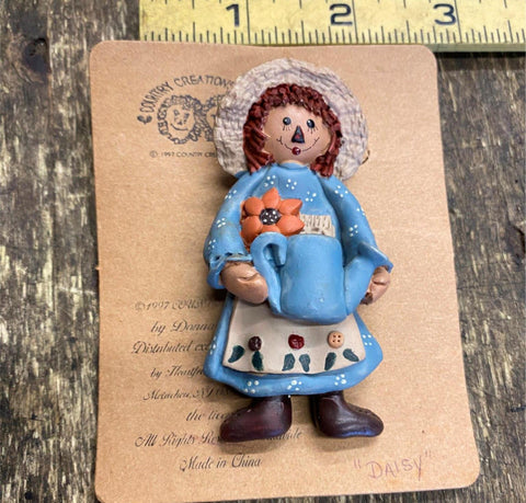 Vtg 1997 Raggedy Ann Andy Doll Pin Necklace Daisy Country Collectibles!