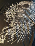 HOT LEATHERS LADIES SMALL BLACK V-NECK TSHIRT "LIVING THE DREAM" ROSES/SKULL