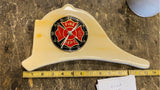 Fireman Wall Plaque Clock Fire Dept Helmet Cairns Wood Fighter13" Works Display!
