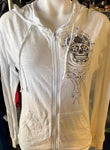 HOT LEATHERS LADIES SMALL WHITE LIGHTWEIGHT HOODIE SUGAR SKULL DESIGN