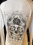 HOT LEATHERS LADIES SMALL WHITE LIGHTWEIGHT HOODIE SUGAR SKULL DESIGN